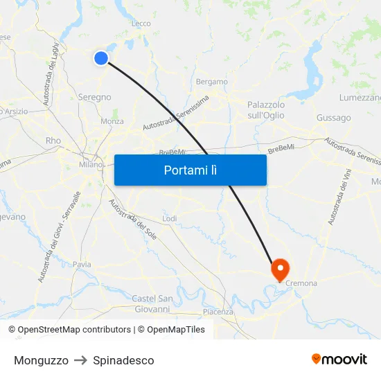 Monguzzo to Spinadesco map
