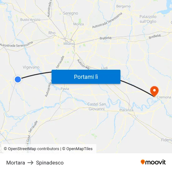 Mortara to Spinadesco map