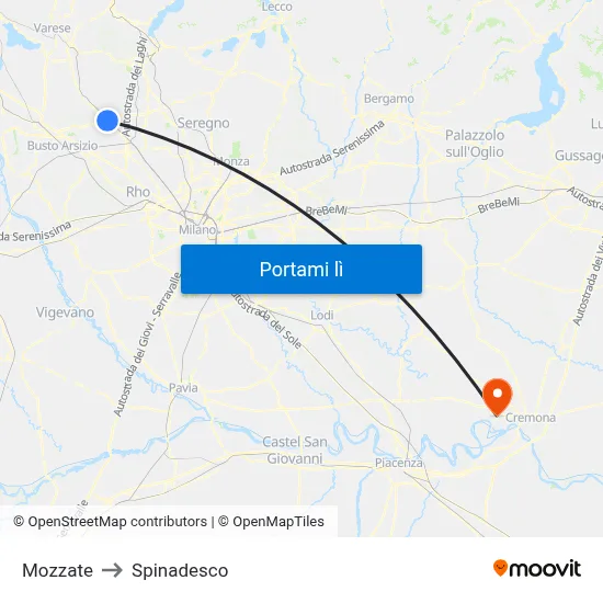 Mozzate to Spinadesco map