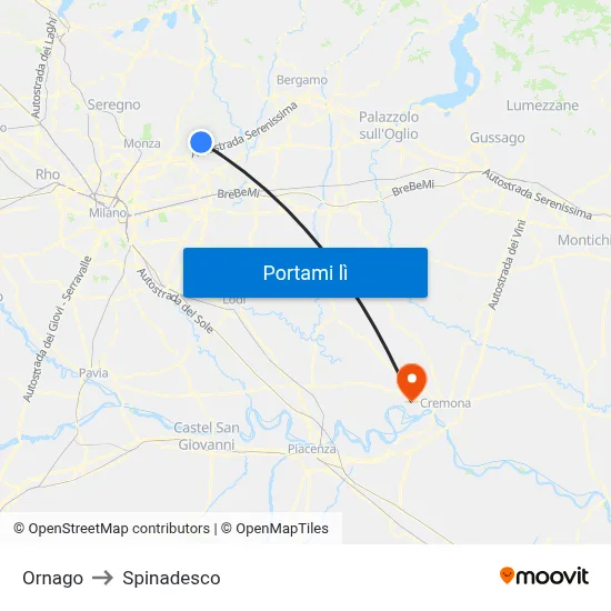 Ornago to Spinadesco map