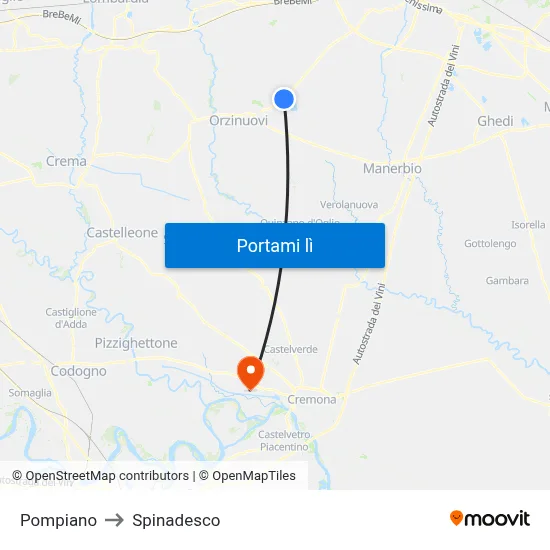 Pompiano to Spinadesco map