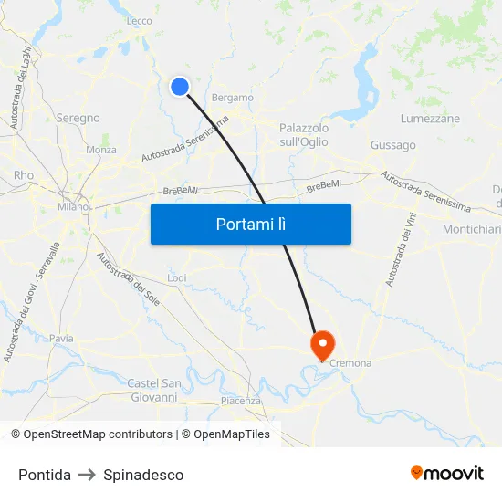 Pontida to Spinadesco map