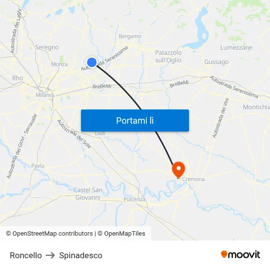 Roncello to Spinadesco map