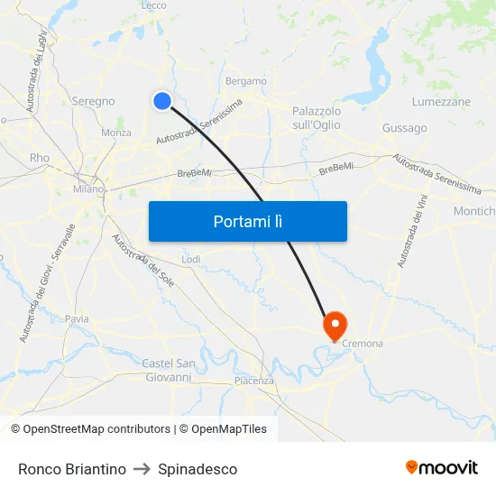 Ronco Briantino to Spinadesco map