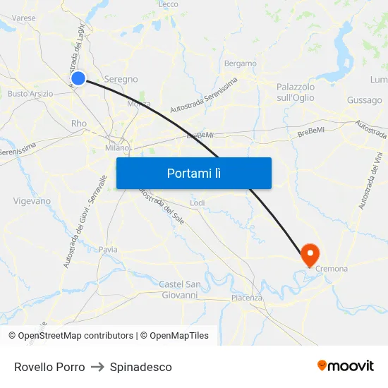 Rovello Porro to Spinadesco map