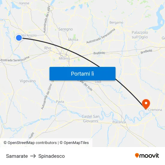 Samarate to Spinadesco map