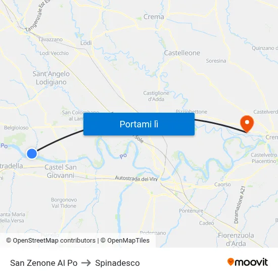 San Zenone Al Po to Spinadesco map