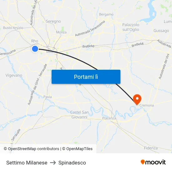 Settimo Milanese to Spinadesco map