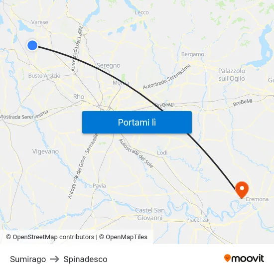 Sumirago to Spinadesco map