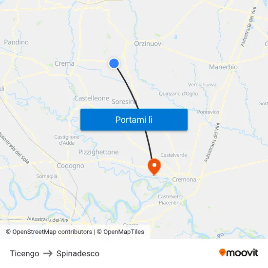 Ticengo to Spinadesco map