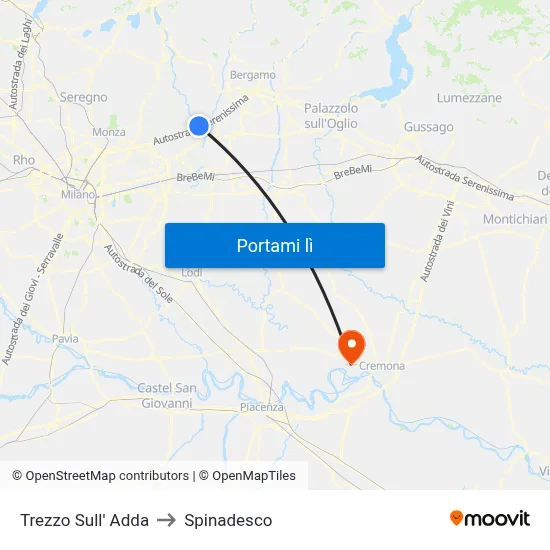 Trezzo Sull' Adda to Spinadesco map