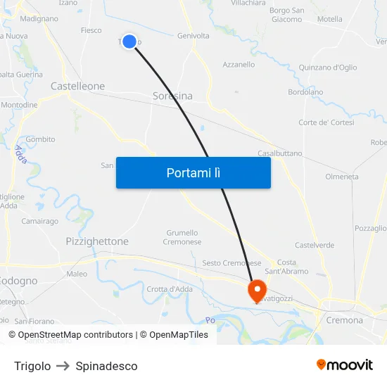 Trigolo to Spinadesco map
