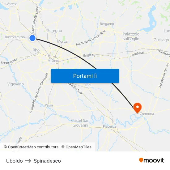 Uboldo to Spinadesco map