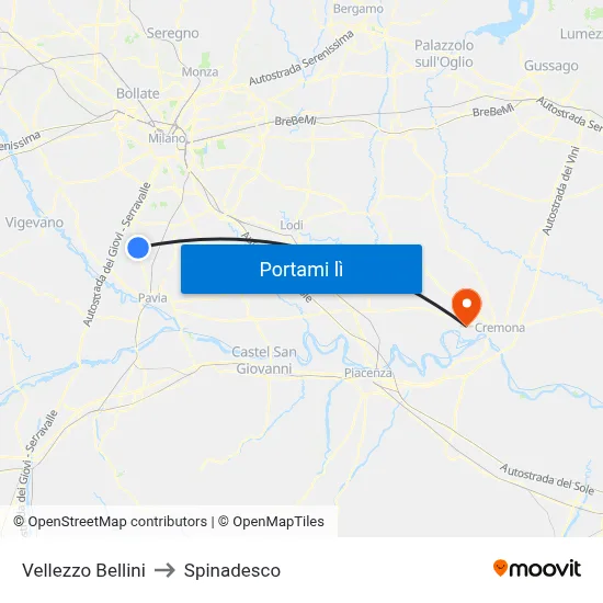 Vellezzo Bellini to Spinadesco map