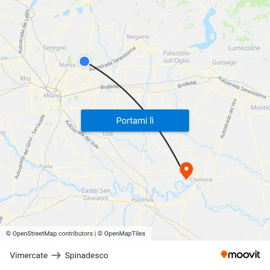 Vimercate to Spinadesco map