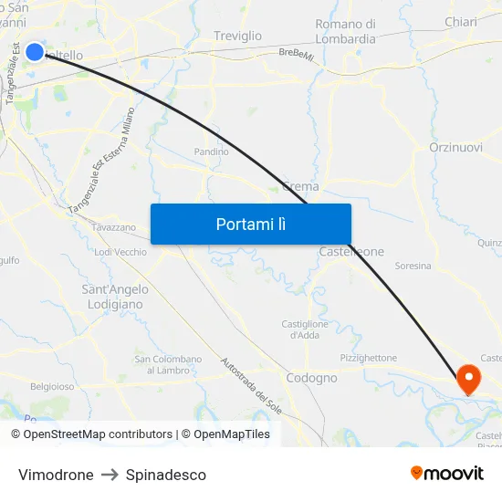 Vimodrone to Spinadesco map