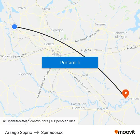 Arsago Seprio to Spinadesco map