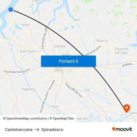 Castelveccana to Spinadesco map