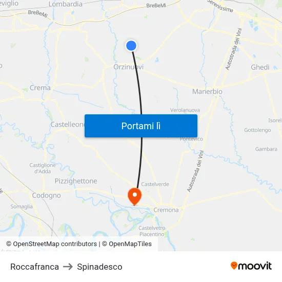 Roccafranca to Spinadesco map