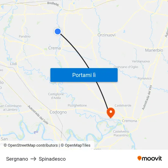 Sergnano to Spinadesco map