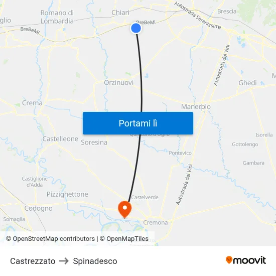 Castrezzato to Spinadesco map