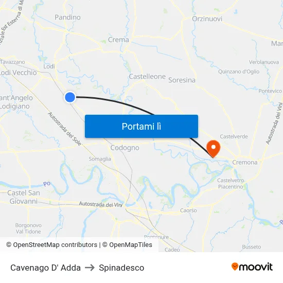 Cavenago D' Adda to Spinadesco map