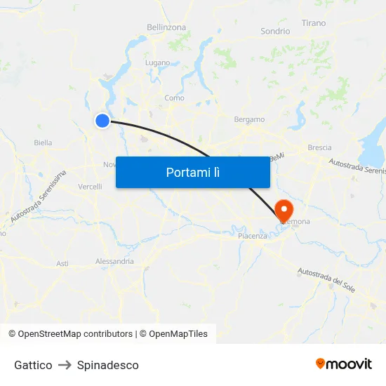 Gattico to Spinadesco map