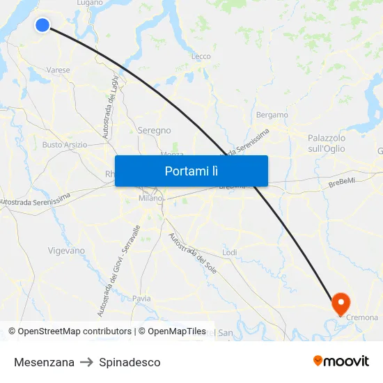 Mesenzana to Spinadesco map