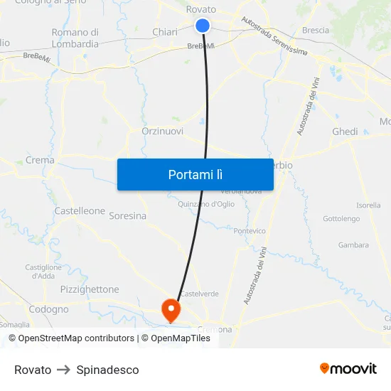 Rovato to Spinadesco map