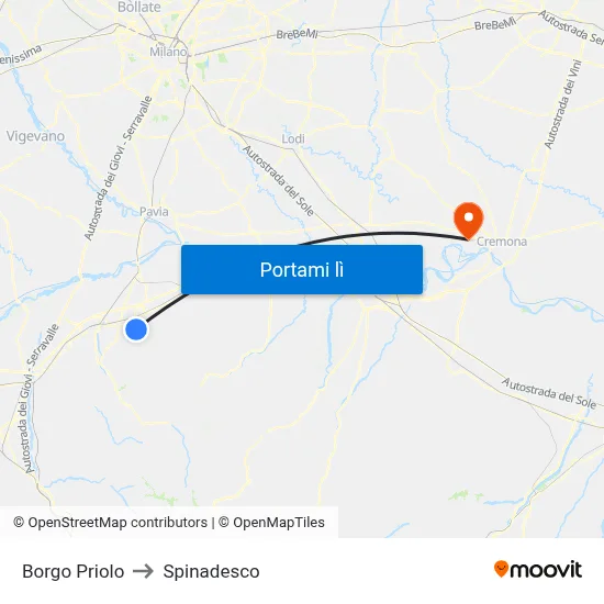 Borgo Priolo to Spinadesco map