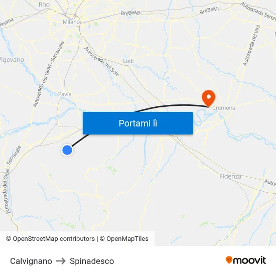 Calvignano to Spinadesco map