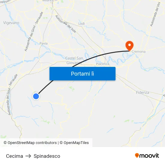 Cecima to Spinadesco map