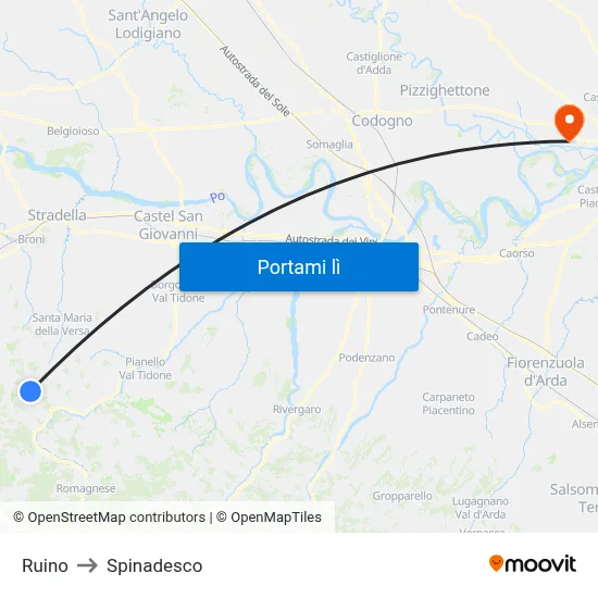 Ruino to Spinadesco map