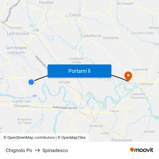 Chignolo Po to Spinadesco map