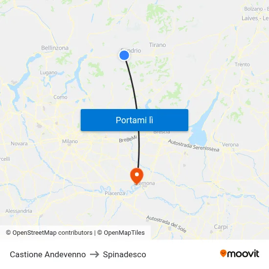 Castione Andevenno to Spinadesco map