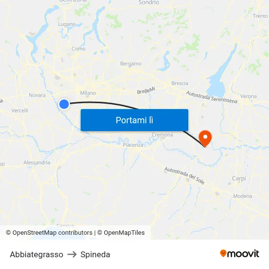 Abbiategrasso to Spineda map
