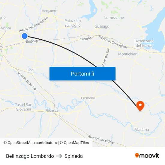 Bellinzago Lombardo to Spineda map