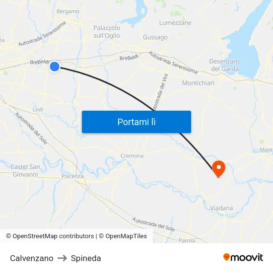 Calvenzano to Spineda map