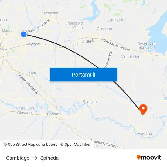 Cambiago to Spineda map
