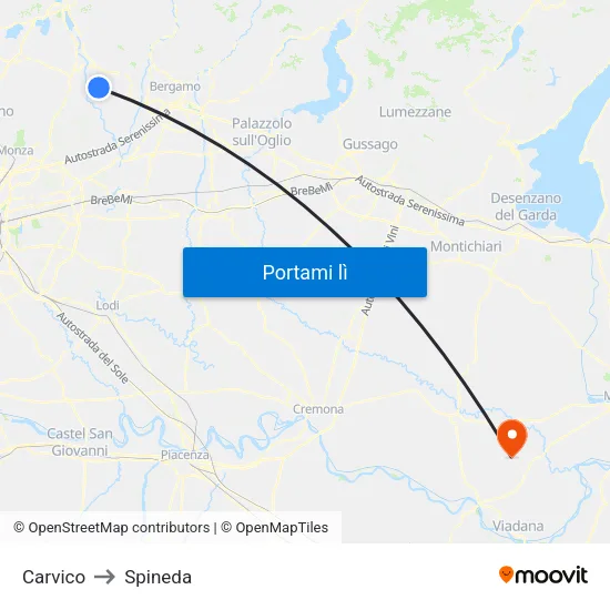 Carvico to Spineda map