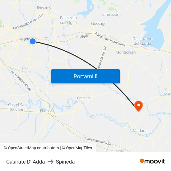 Casirate D' Adda to Spineda map