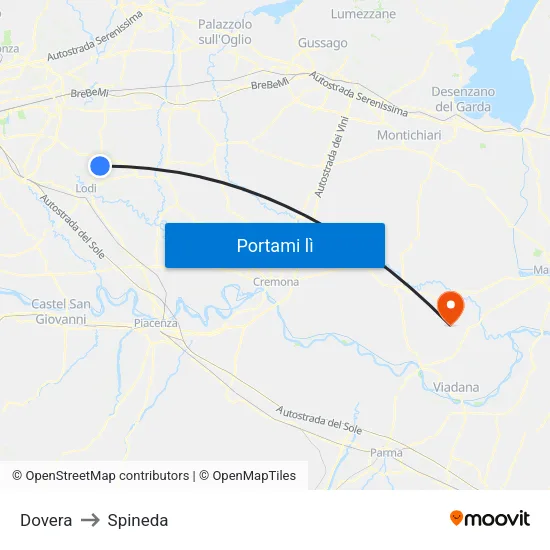 Dovera to Spineda map