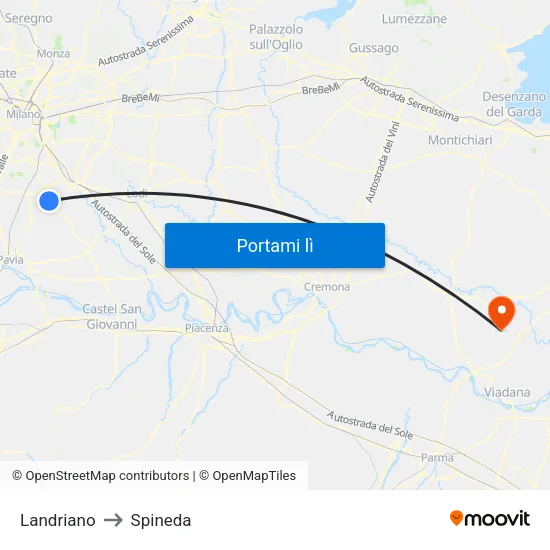Landriano to Spineda map