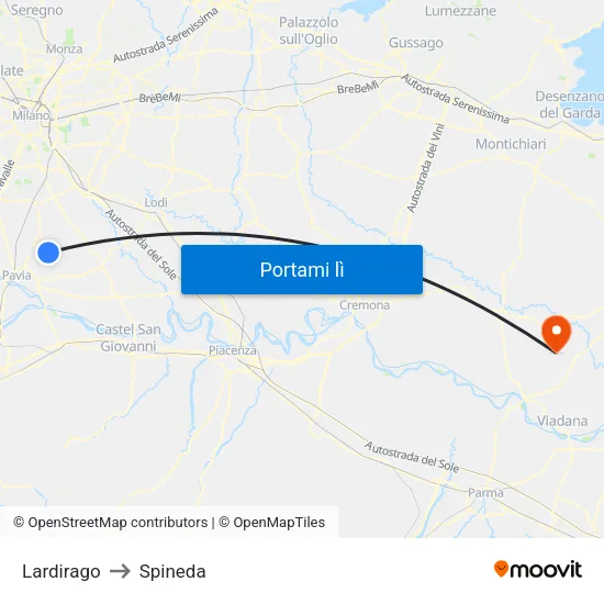 Lardirago to Spineda map