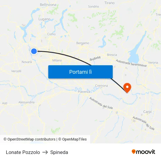 Lonate Pozzolo to Spineda map