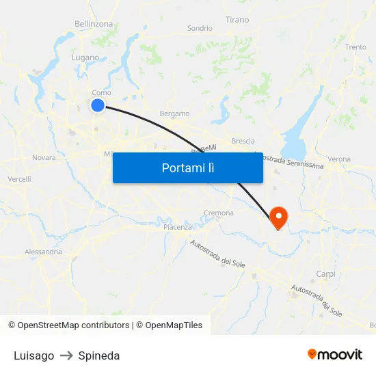 Luisago to Spineda map