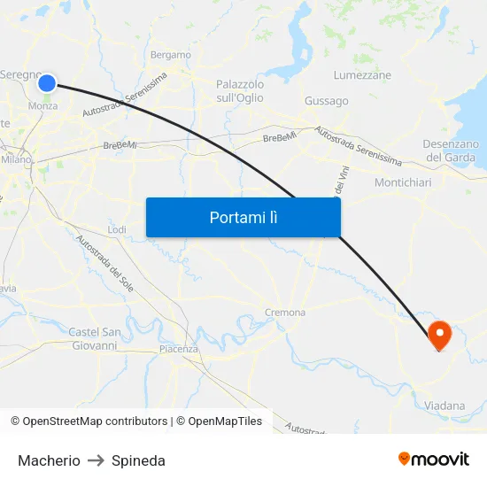 Macherio to Spineda map