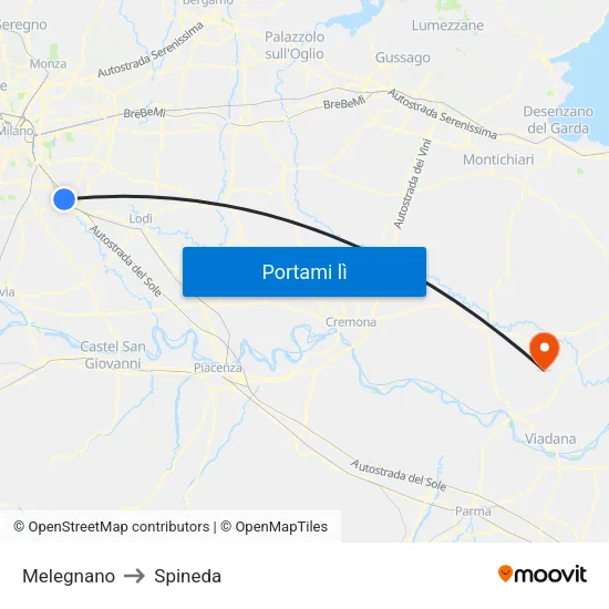 Melegnano to Spineda map