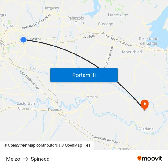 Melzo to Spineda map