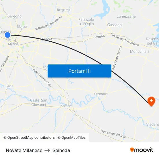 Novate Milanese to Spineda map